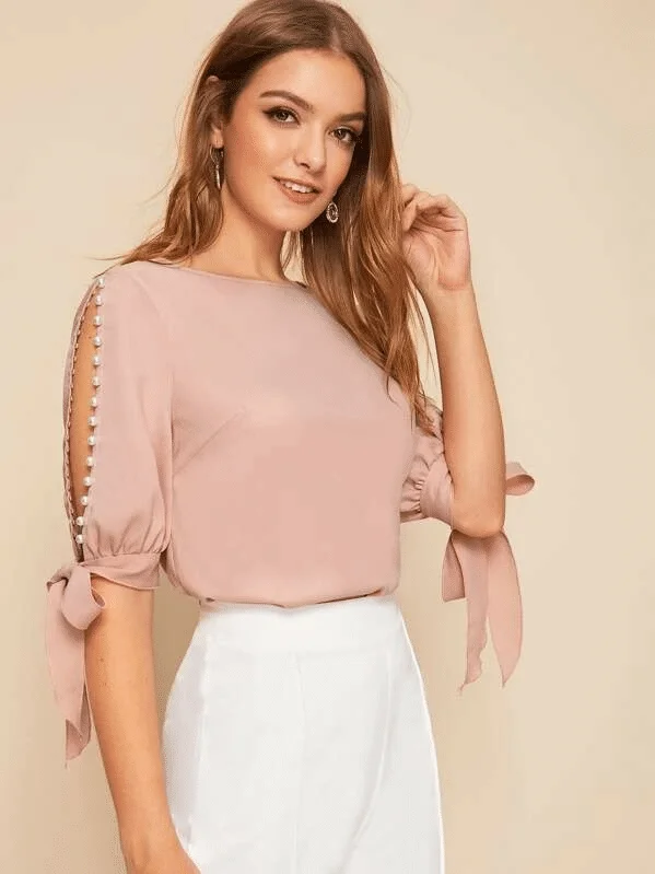 Blusa de manga longa com pérolas